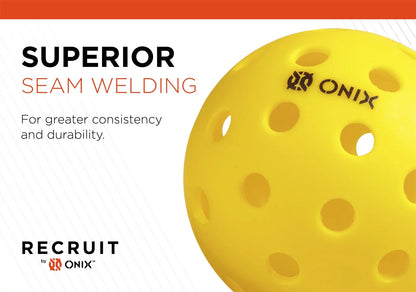 Recruit by  Pickleball Pure Outdoor Balls (Yellow, 3-Pack), 2.5 Lb