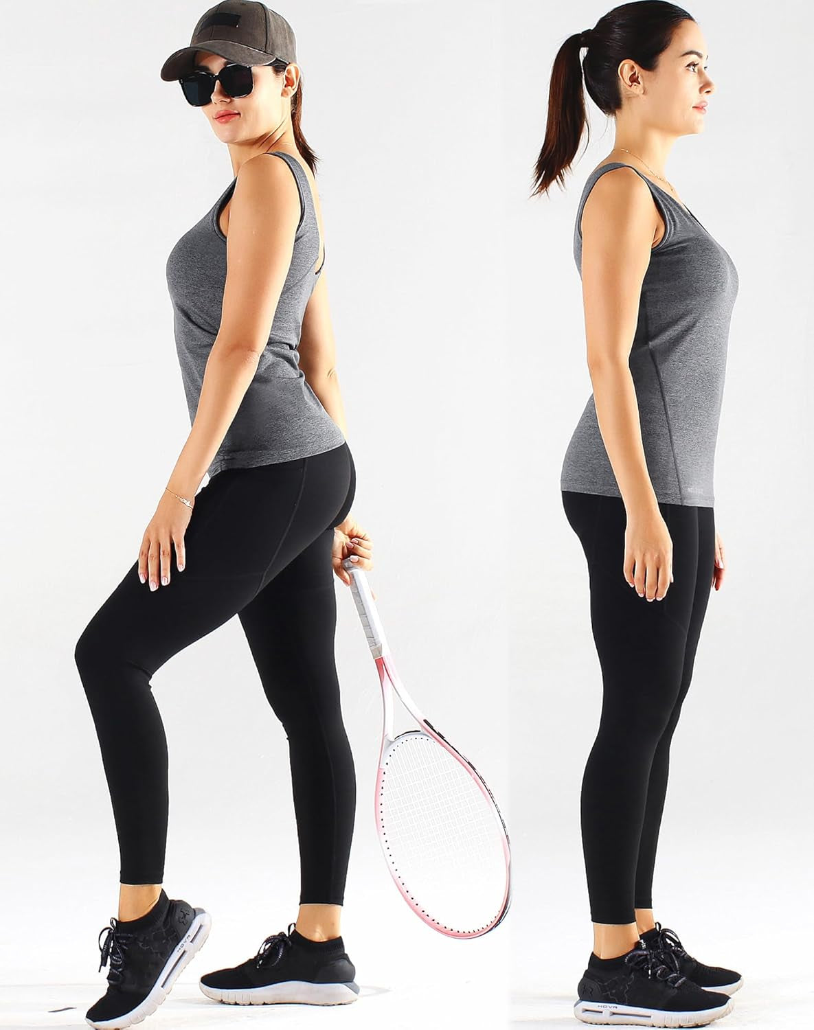 Women'S 3 Pack Compression Tank Top Support Yoga Bra with Cups Athletic Running Shirts