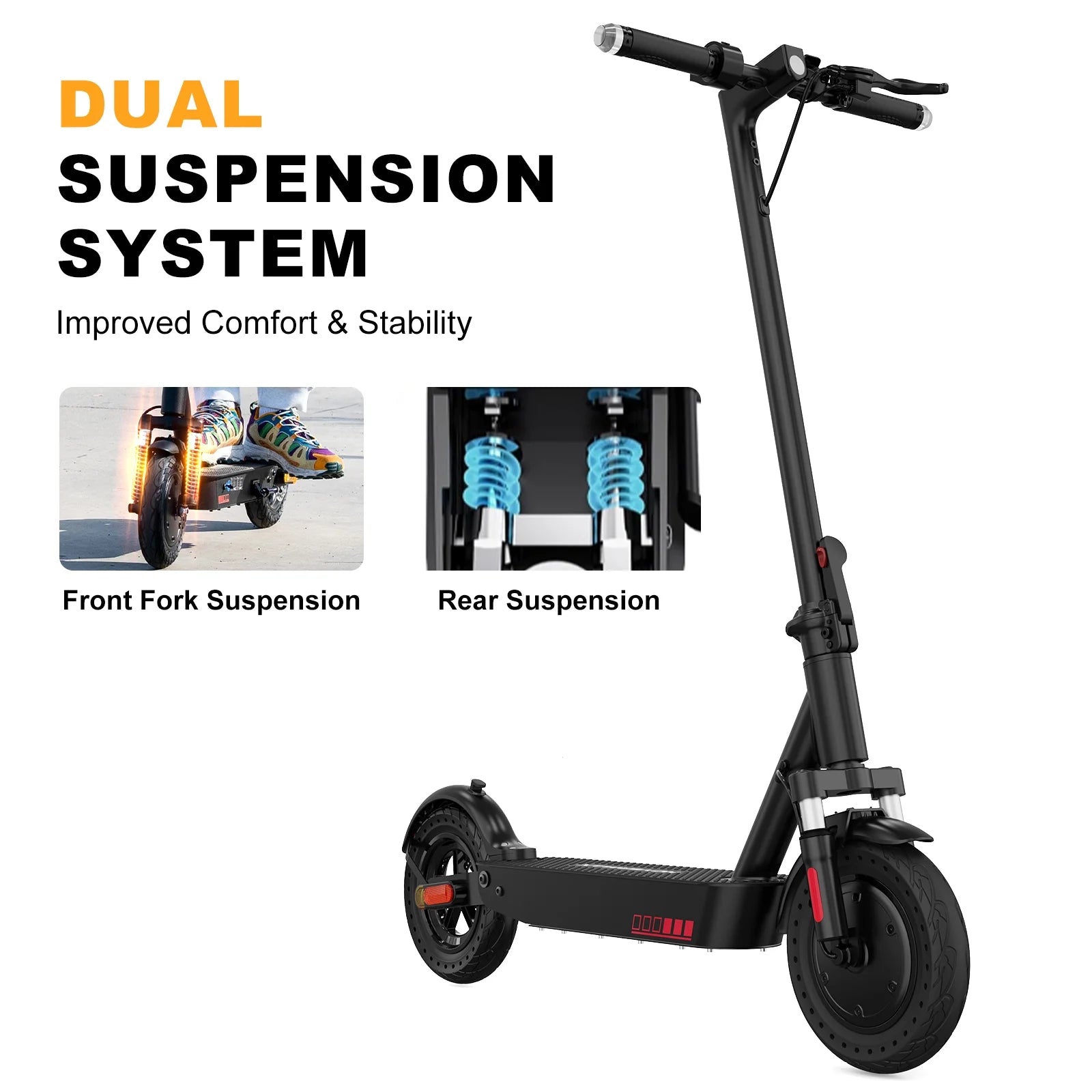 H10K Pro Electric Scooter, 500W Motor 19MPH Top Speed 22 Miles Long Range, 10'' Solid Tires Folding Electric Scooter for Adult Commute