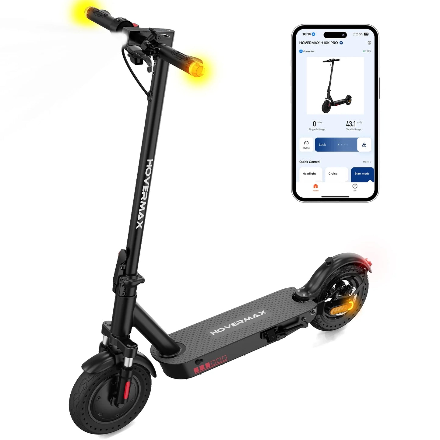 H10K Pro Electric Scooter, 500W Motor 19MPH Top Speed 22 Miles Long Range, 10'' Solid Tires Folding Electric Scooter for Adult Commute