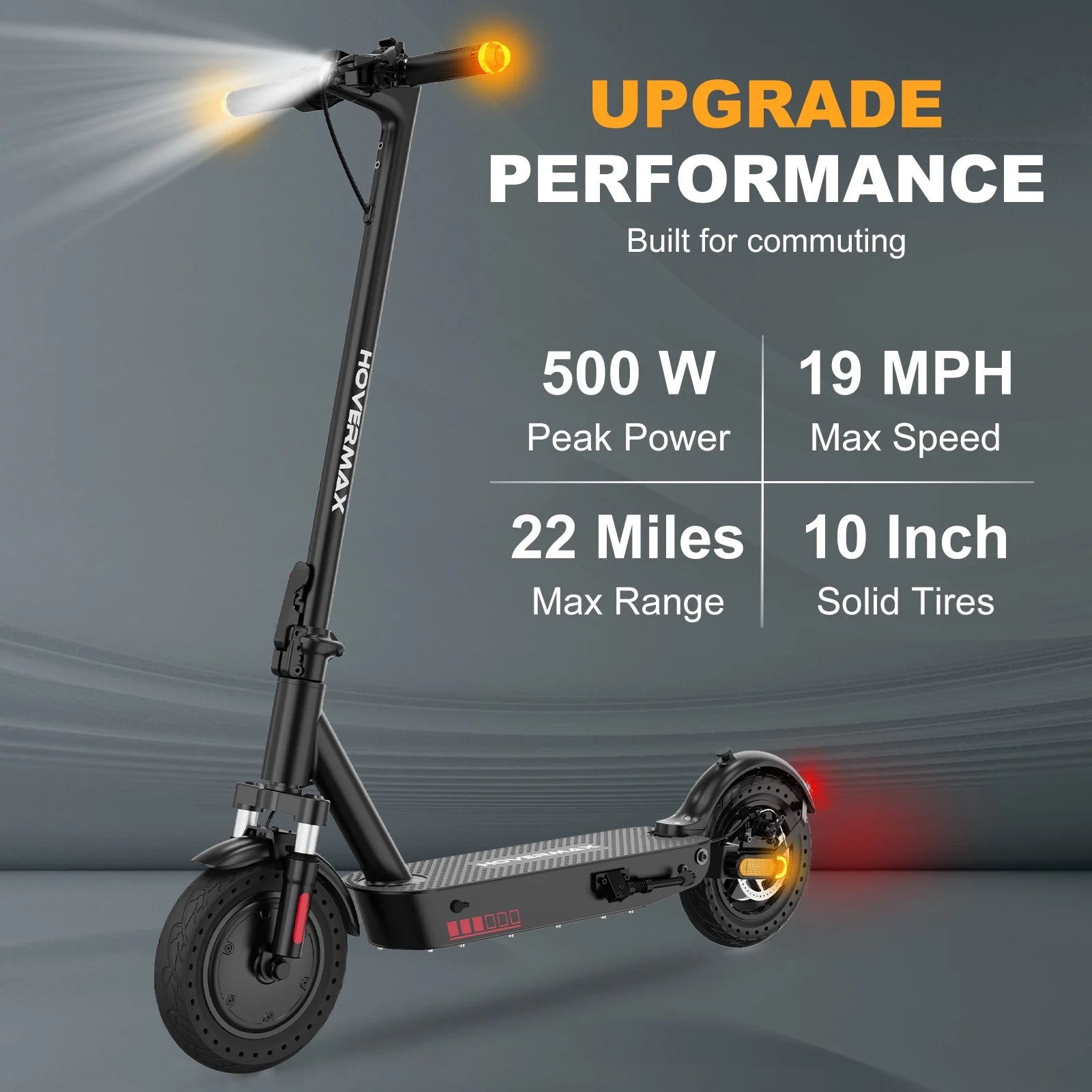H10K Pro Electric Scooter, 500W Motor 19MPH Top Speed 22 Miles Long Range, 10'' Solid Tires Folding Electric Scooter for Adult Commute